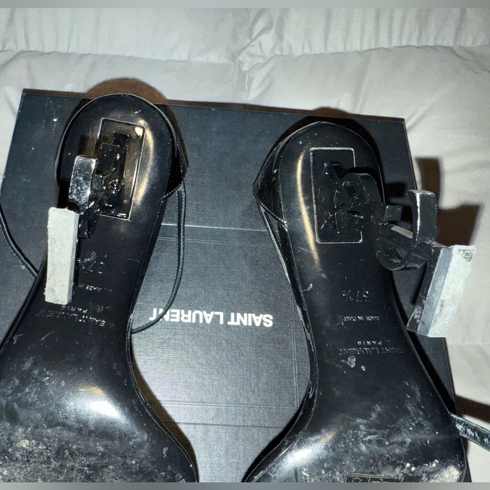 Saint Laurent Black YSL Logo-Heel Sandals - Picture 8 of 11